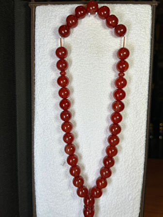 SEVGİLİYE ÖZEL HEDİYE SIKMA ÇUBUK KEHRİBAR TESBİH 14 MM İRİ BOY KIRMIZI H-1239.