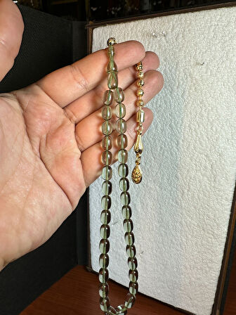 SEVGİLİYE ÖZEL HEDİYE ATEŞ KEHRİBAR TESBİH 7MM X 11 KAPSÜL KESİM ŞEFFAF H-1252.