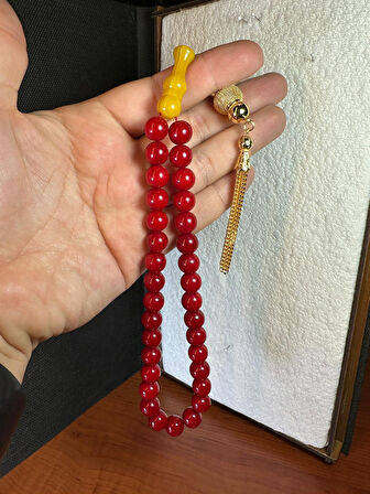 SEVGİLİYE ÖZEL HEDİYE SIKMA ÇUBUK KEHRİBAR KÜRE KESİM KIRMIZI RENK 10MM H-1256.