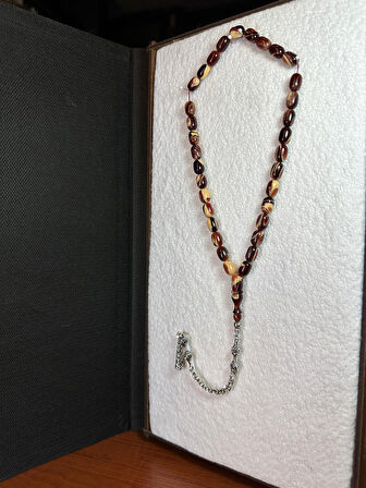 SEVGİLİYE ÖZEL HEDİYE SIKMA KEHRİBAR TESBİH KAHVERENGİ/KREM KAPSÜL KESİM H-1259.