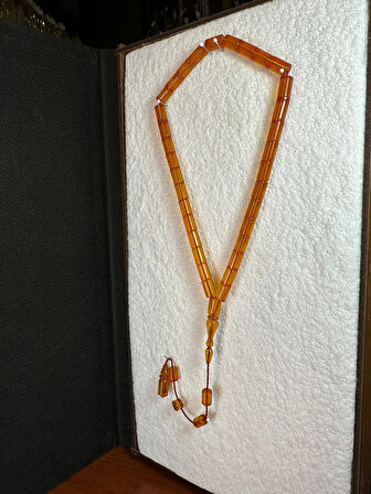 SEVGİLİYE ÖZEL HEDİYE ATEŞ KEHRİBAR TESBİH SARI RENKLİ 7MMX11MM KESME KESİMH-1269.