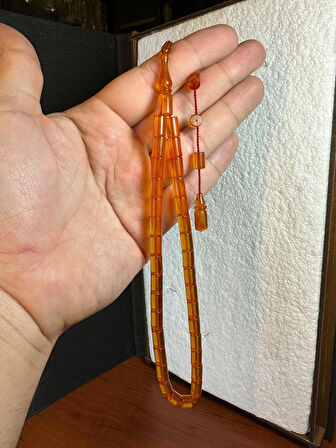 SEVGİLİYE ÖZEL HEDİYE ATEŞ KEHRİBAR TESBİH SARI RENKLİ 7MMX11MM KESME KESİMH-1269.