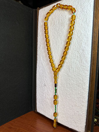 SEVGİLİYE ÖZEL HEDİYE SIKMA ÇUBUK KEHRİBAR TESBİH 6MM X 10MM SARI RENKLİ KAPSÜL KESİM H-1270.