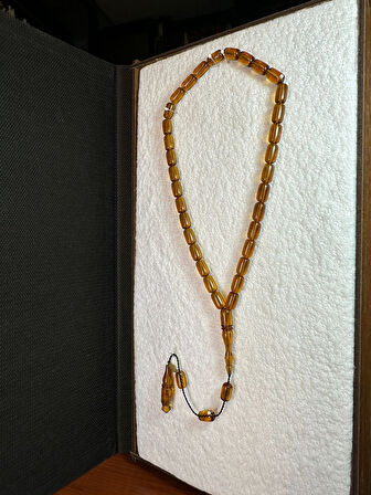 SEVGİLİYE ÖZEL HEDİYE ATEŞ KEHRİBAR TESBİH SARI RENK 7MMX11MM KAPSÜL KESİM  H-1273.