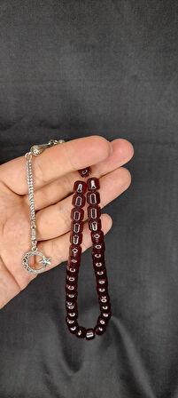 SEVGİLİYE ÖZEL HEDİYE SIKMA ÇUBUK KEHRİBAR TESBİH KAPSÜL KESİM BORDO RENK H-1306.