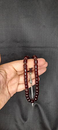 SEVGİLİYE ÖZEL HEDİYE SIKMA ÇUBUK KEHRİBAR TESBİH KAPSÜL KESİM BORDO RENK H-1306.