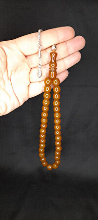 SEVGİLİYE ÖZEL HEDİYE ÇUBUK KEHRİBAR TESBİH FIÇI KESİM KOYU SARI H-1328.