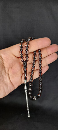 SEVGİLİYE ÖZEL HEDİYE SÜRMELİ UÇAK CAMI TESBİH BORDO-ŞEFFAF RENKLİ BEYZİ KESİM H-1340.