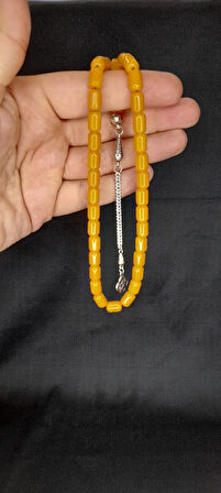 SEVGİLİYE ÖZEL HEDİYE ÇUBUK KEHRİBAR TESBİH KAPSÜL KESİM SARI RENK H-1350.