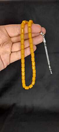 SEVGİLİYE ÖZEL HEDİYE ÇUBUK KEHRİBAR TESBİH KAPSÜL KESİM SARI RENK H-1350.