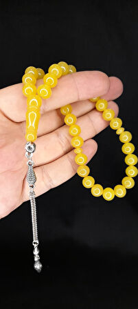 SEVGİLİYE ÖZEL HEDİYE ÇUBUK KEHRİBAR TESBİH KÜRE KESİM SARI RENK H-1352.