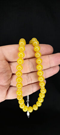 SEVGİLİYE ÖZEL HEDİYE ÇUBUK KEHRİBAR TESBİH KÜRE KESİM SARI RENK H-1352.