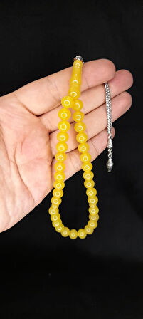 SEVGİLİYE ÖZEL HEDİYE ÇUBUK KEHRİBAR TESBİH KÜRE KESİM SARI RENK H-1352.