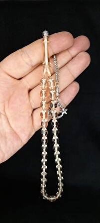 SEVGİLİYE ÖZEL HEDİYE ATEŞ KEHRİBAR TESBİH KAPSÜL KESİM TURUNCU ŞEFFAF RENKLİ H-1358.