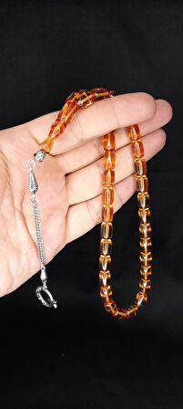 SEVGİLİYE ÖZEL HEDİYE ATEŞ KEHRİBAR TESBİH KAPSÜL KESİM TURUNCU ŞEFFAF RENKLİ H-1358.