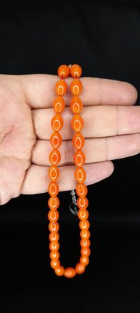 SEVGİLİYE ÖZEL HEDİYE ÇUBUK KEHRİBAR TESBİH TURUNCU RENK BEYZİ KESİM H-1375.