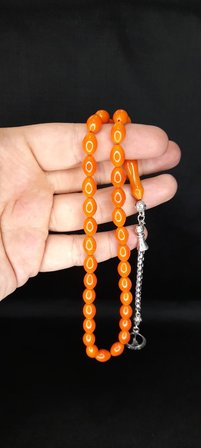 SEVGİLİYE ÖZEL HEDİYE ÇUBUK KEHRİBAR TESBİH TURUNCU RENK BEYZİ KESİM H-1375.