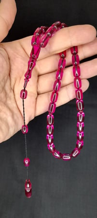 SEVGİLİYE ÖZEL HEDİYE ATEŞ KEHRİBAR TESBİH PEMBE RENK KAPSÜL KESİM H-1380.