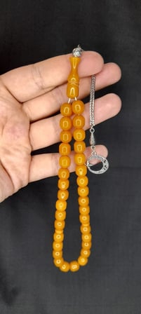 SEVGİLİYE ÖZEL HEDİYE SIKMA ÇUBUK KEHRİBAR TESBİH KAPSÜL KESİM SARI RENK H-1387.