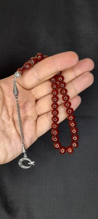 SEVGİLİYE ÖZEL HEDİYE ÇUBUK KEHRİBAR TESBİH KAHVERENGİ RENK KÜRE KESİM H-1388.