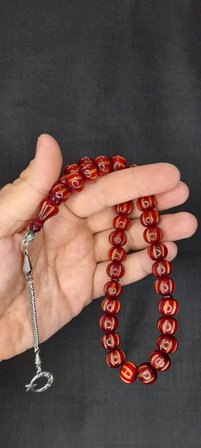 SEVGİLİYE ÖZEL HEDİYE ÇUBUK KEHRİBAR TESBİH KALEM İŞÇİLİKLİ KÜRE KESİM BORDO H-1395.