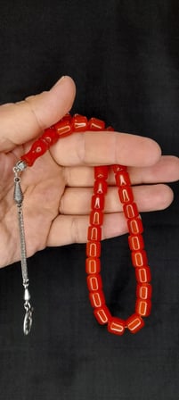 SEVGİLİYE ÖZEL HEDİYE SIKMA ÇUBUK KEHRİBAR TESBİH TURUNCU RENK KAPSÜL KESİM H-1397.