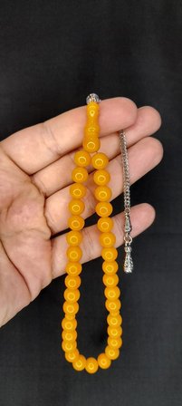 SEVGİLİYE ÖZEL HEDİYE ÇUBUK KEHRİBAR TESBİH SARI RENK KÜRE KESİM H-1402.