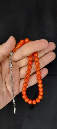SEVGİLİYE ÖZEL HEDİYE ÇUBUK KEHRİBAR TESBİH TURUNCU RENK KÜRE KESİM H-1404.