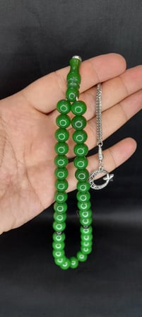 SEVGİLİYE ÖZEL HEDİYE ÇUBUK KEHRİBAR TESBİH YEŞİL RENK KÜRE KESİM 10MM H-1409.