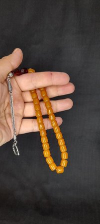 SEVGİLİYE ÖZEL HEDİYE ÇUBUK KEHRİBAR TESBİH SARI RENK KAPSÜL KESİM H-1410.
