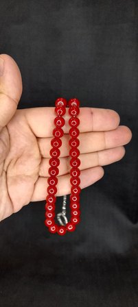SEVGİLİYE ÖZEL HEDİYE ÇUBUK KEHRİBAR TESBİH KIRMIZI RENK KÜRE KESİM H-1435.