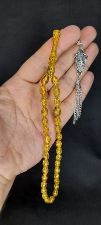 SEVGİLİYE ÖZEL HEDİYE ALTIN VARAKLI UÇAK CAMI TESBİH SARI RENKLİ KAPSÜL KESİM H-1445.