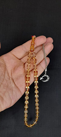 SEVGİLİYE ÖZEL HEDİYE ATEŞ KEHRİBAR TESBİH BEYZİ KESİM ŞEFFAF/SARI H-1453.