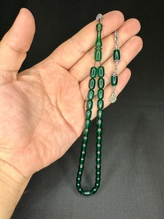 SEVGİLİYE ÖZEL HEDİYE ATEŞ KEHRİBAR TESBİH KAPSÜL KESİM YEŞİL RENK 10MM X 7MM H-1545.