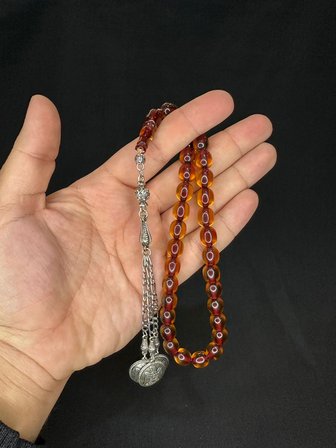 SEVGİLİYE ÖZEL HEDİYE TOZ KEHRİBAR TESBİH KOYU SARI RENKLİ KAPSÜL KESİM 10MMX9MM H-1571.
