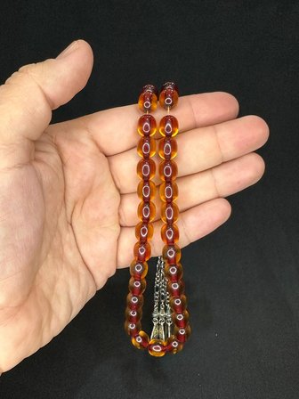 SEVGİLİYE ÖZEL HEDİYE TOZ KEHRİBAR TESBİH KOYU SARI RENKLİ KAPSÜL KESİM 10MMX9MM H-1571.
