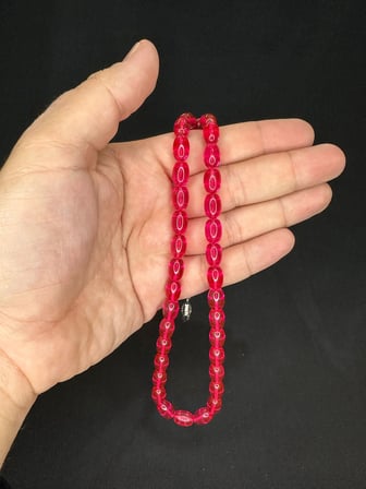 SEVGİLİYE ÖZEL HEDİYE TOZ KEHRİBAR TESBİH PEMBE RENKLİ KAPSÜL KESİM 11MMX8MM H-1572.