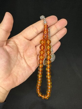 SEVGİLİYE ÖZEL HEDİYE TOZ KEHRİBAR TESBİH SARI RENKLİ KÜRE KESİM 10 MM H-1573.