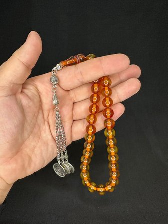 SEVGİLİYE ÖZEL HEDİYE TOZ KEHRİBAR TESBİH SARI RENKLİ KÜRE KESİM 10 MM H-1573.