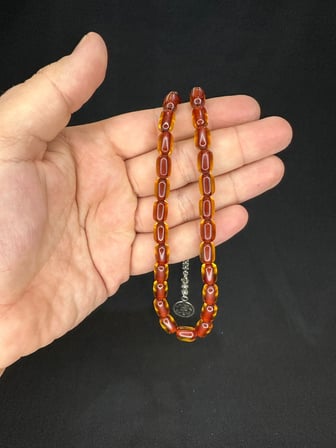 SEVGİLİYE ÖZEL HEDİYE TOZ KEHRİBAR TESBİH AÇIK KAHVERENGİ RENKLİ KAPSÜL KESİM 10,5MMX7MM H-1574.
