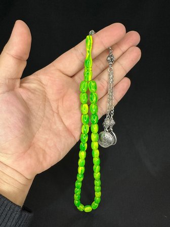 SEVGİLİYE ÖZEL HEDİYETOZ KEHRİBAR TESBİH YEŞİL RENKLİ KAPSÜL KESİM 11,5MMX8,5MM H-1579.