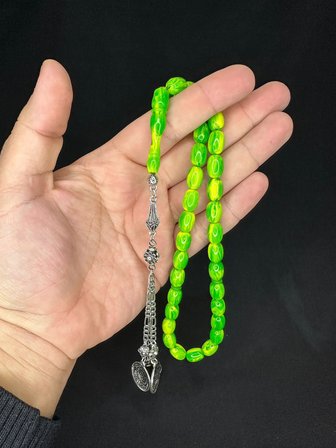 SEVGİLİYE ÖZEL HEDİYETOZ KEHRİBAR TESBİH YEŞİL RENKLİ KAPSÜL KESİM 11,5MMX8,5MM H-1579.