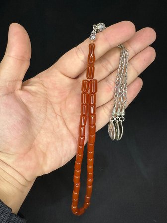SEVGİLİYE ÖZEL HEDİYE TOZ KEHRİBAR TESBİH KAHVERENGİ KAPSÜL KESİM 11MMX8MM H-1580.