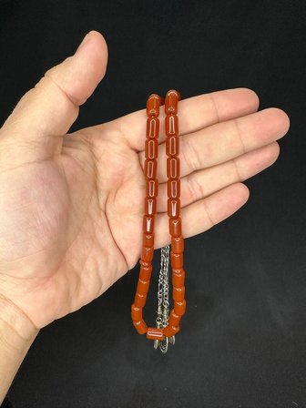 SEVGİLİYE ÖZEL HEDİYE TOZ KEHRİBAR TESBİH KAHVERENGİ KAPSÜL KESİM 11MMX8MM H-1580.