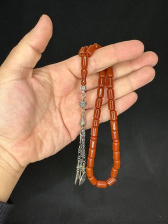 SEVGİLİYE ÖZEL HEDİYE TOZ KEHRİBAR TESBİH KAHVERENGİ KAPSÜL KESİM 11MMX8MM H-1580.