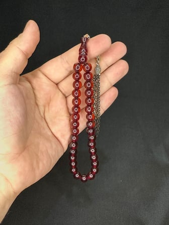 SEVGİLİYE ÖZEL HEDİYE TOZ KEHRİBAR TESBİH BAL RENKLİ KÜRE KESİM 9MM H-1582.