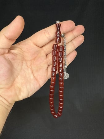 SEVGİLİYE ÖZEL HEDİYE TOZ KEHRİBAR TESBİH KAHVERENGİ RENKLİ KAPSÜL KESİM 9MMX9MM H-1588.