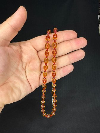 SEVGİLİYE ÖZEL HEDİYE ATEŞ KEHRİBAR TESBİH BAL RENKLİ ARPA KESİM 11MMX7MM H-1643.
