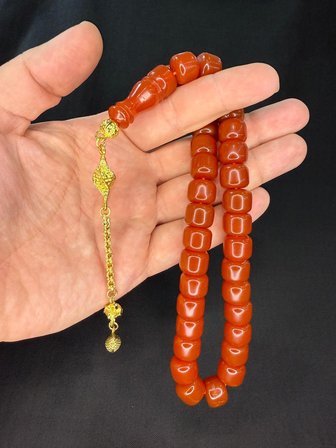 SEVGİLİYE ÖZEL HEDİYE SIKMA ÇUBUK KEHRİBAR TESBİH TEKER KESİM KAHVERENGİ 10MMX13MM H-1774