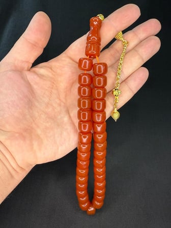 SEVGİLİYE ÖZEL HEDİYE SIKMA ÇUBUK KEHRİBAR TESBİH TEKER KESİM KAHVERENGİ 10MMX13MM H-1774
